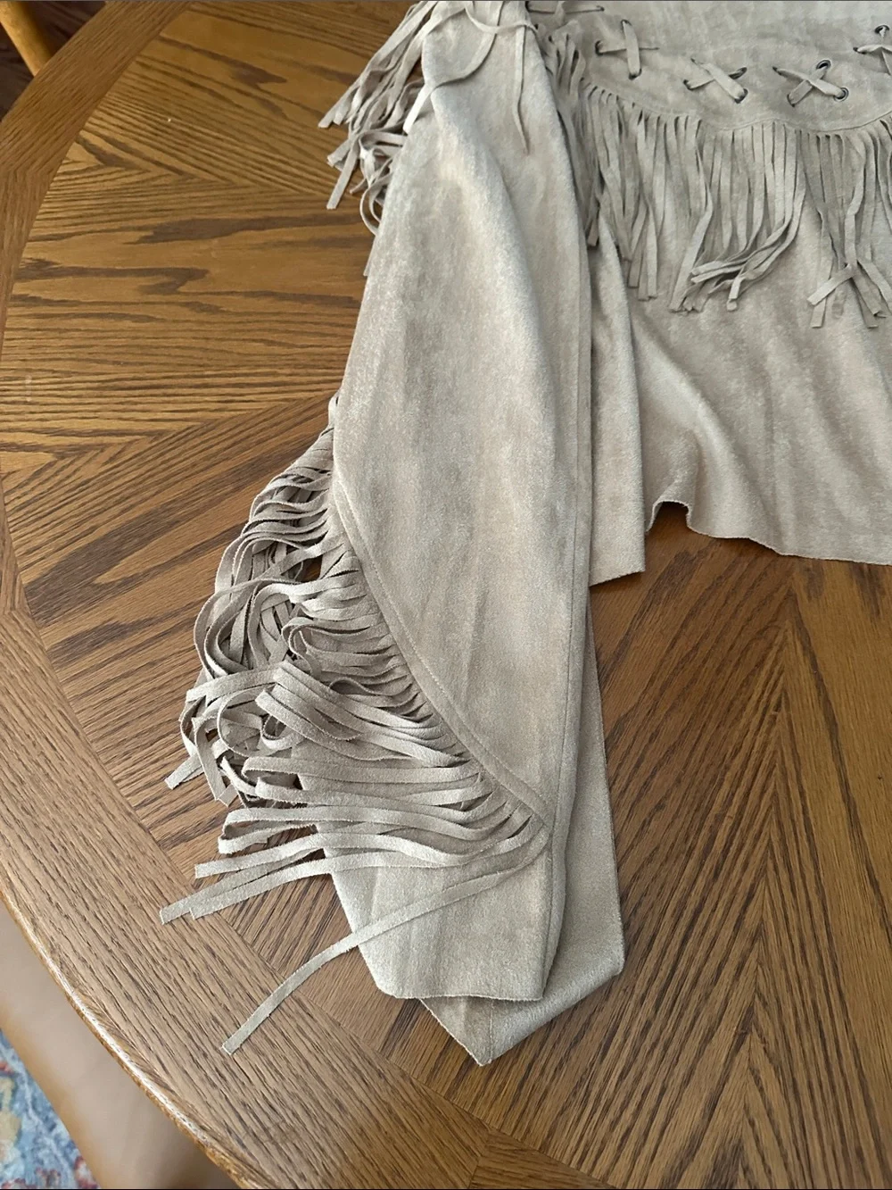 Vocal Fringe Faux Suede Wrap Jacket Beige | Western Boho Style
